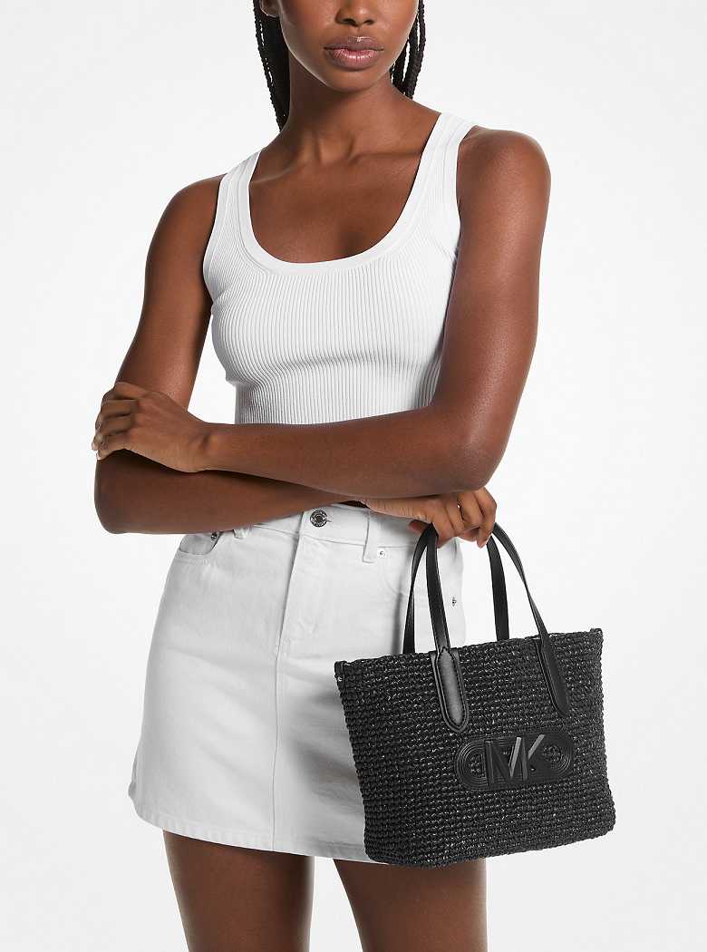 Michaelkors Eliza Extra-Small Empire Logo Straw Pretas Pretas | SN-MK26817