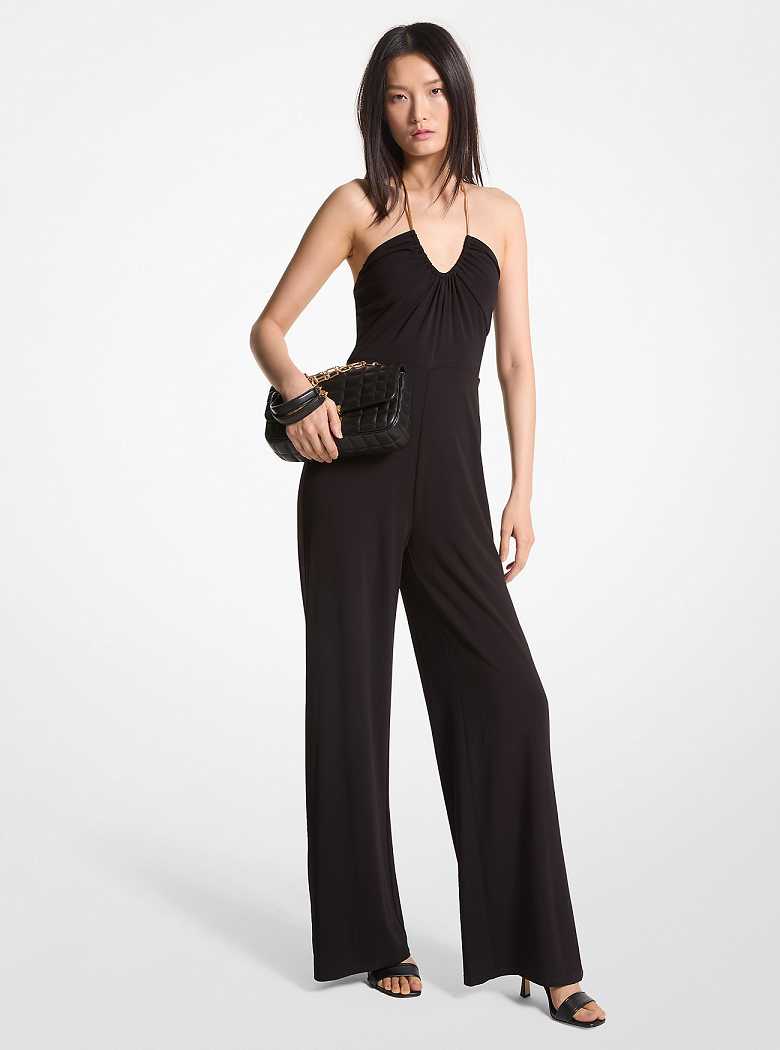 Michaelkors Embellished Stretch Matte Jersey Halter Pretas | SN-MK26771