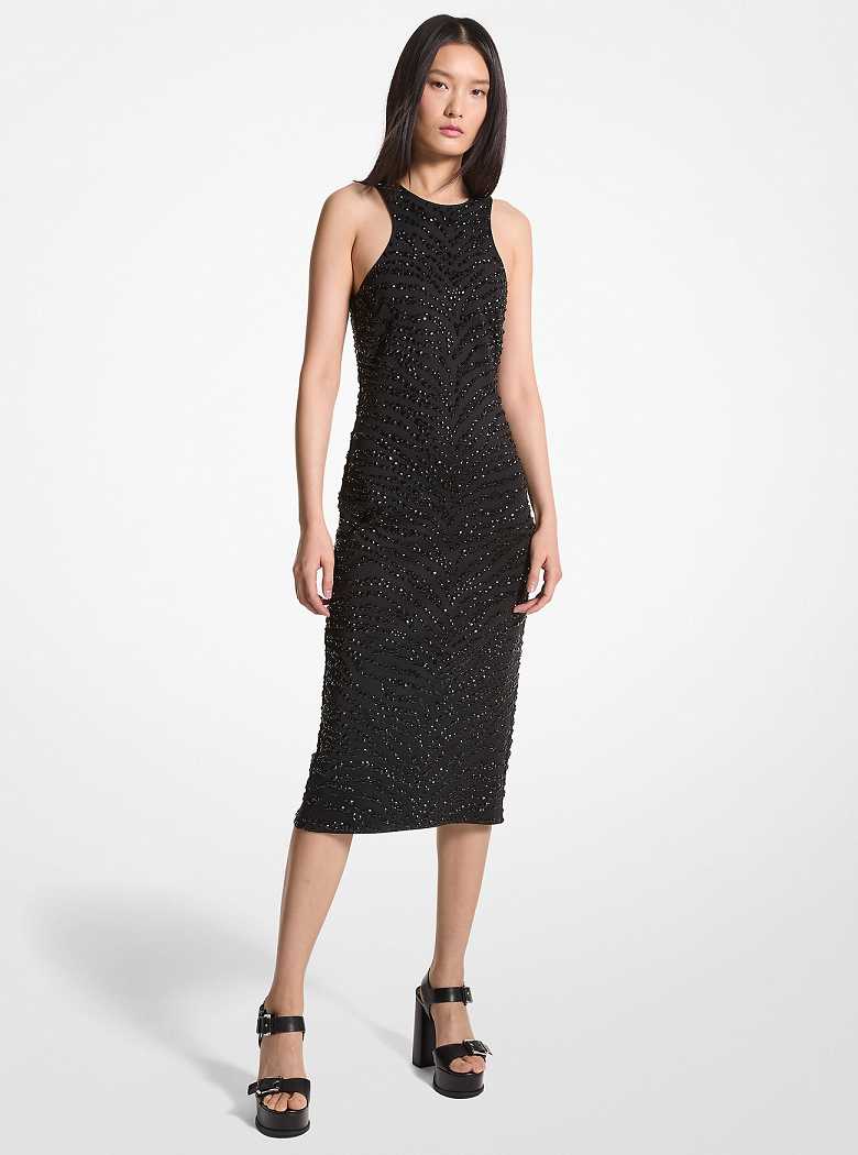 Michaelkors Embellished Zebra Scuba Midi Pretas | SN-MK26737
