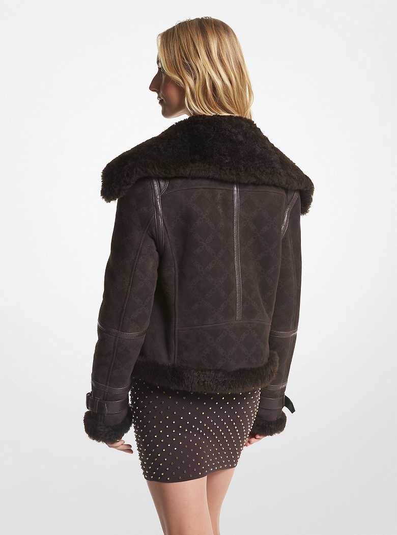Michaelkors Empire Logo Embossed Suede and Shearling Flight Chocolate | SN-MK26604