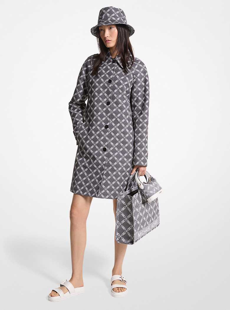 Michaelkors Empire Logo Jacquard Balmacaan Pretas Branco | SN-MK26595