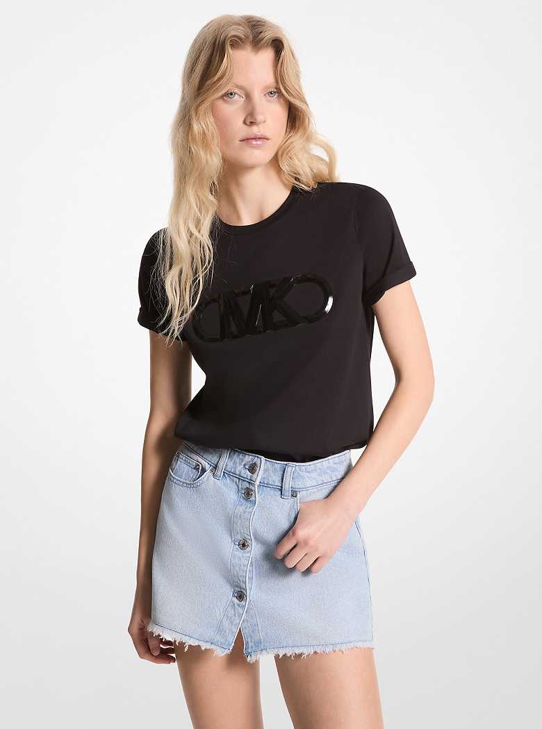 Michaelkors Empire Logo Organic Cotton Jersey T-Shirt Pretas | SN-MK26515