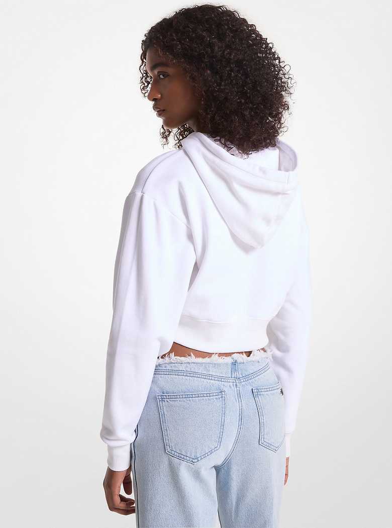 Michaelkors Empire Logo Organic Cotton Terry Cropped Hoodie Branco | SN-MK26516