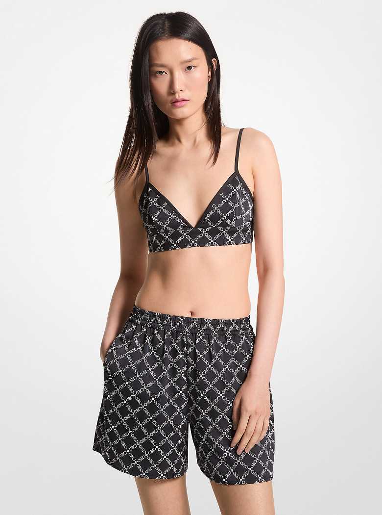 Michaelkors Empire Logo Print Satin Pretas Branco | SN-MK26548