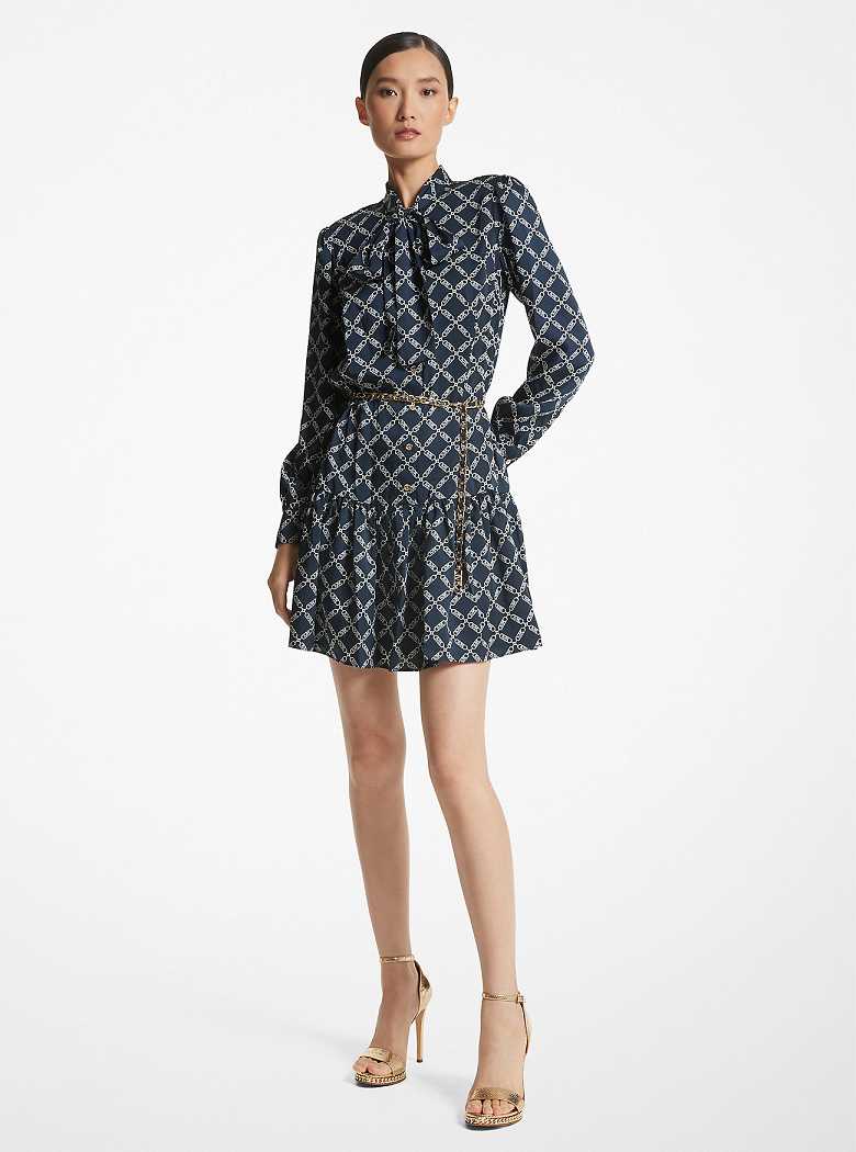 Michaelkors Empire Logo Satin Tie-Front Azuis | SN-MK26732