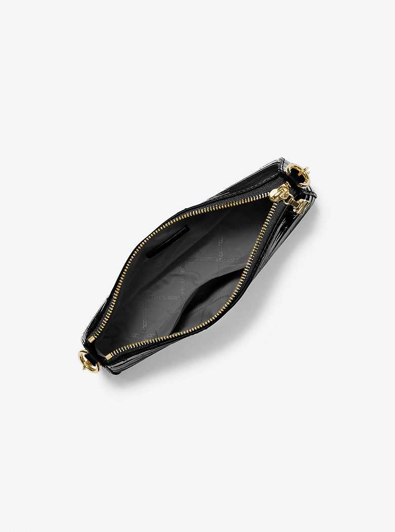 Michaelkors Empire Medium Crocodile Embossed Leather Chain-Link Pretas | SN-MK26970