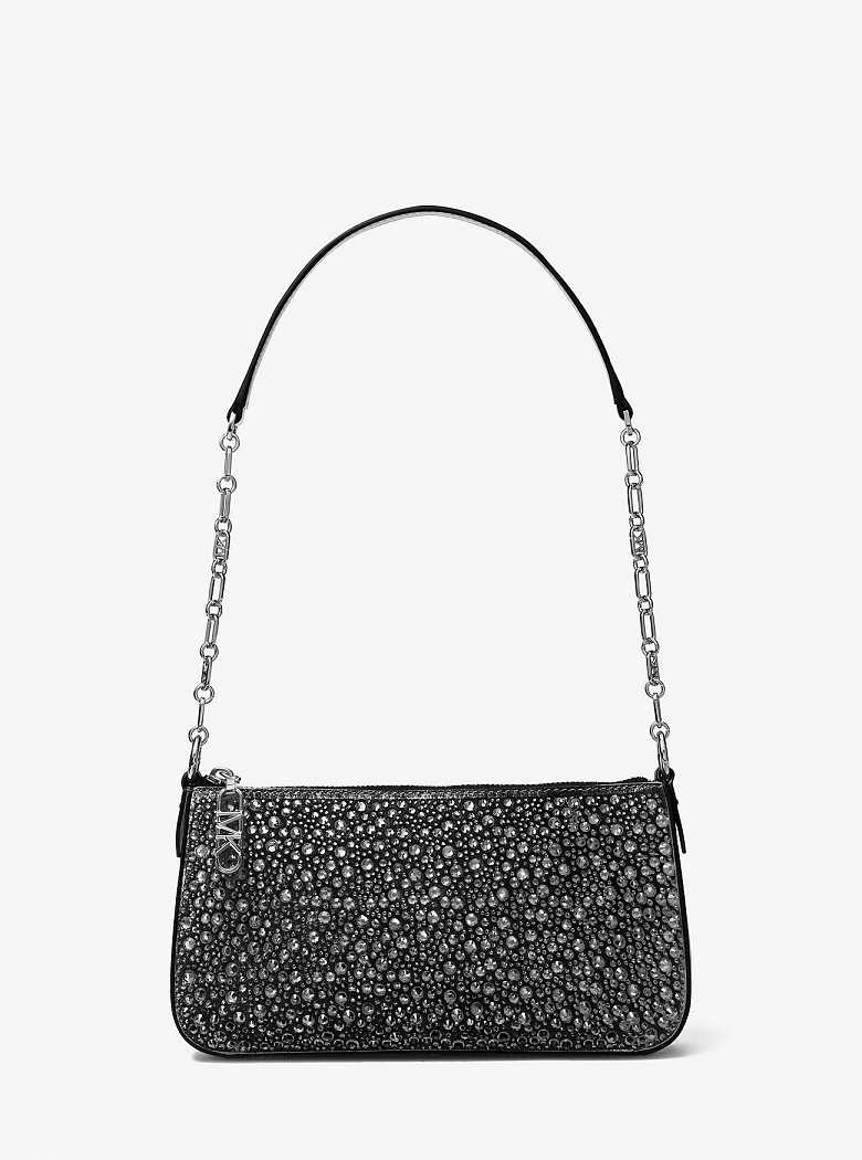 Michaelkors Empire Medium Embellished Suede Chain-Link Pretas | SN-MK27144