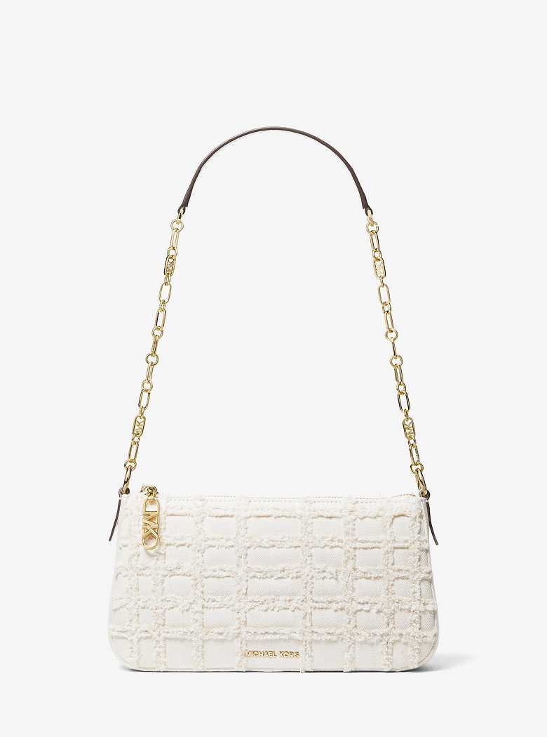 Michaelkors Empire Medium Frayed Denim Chain-Link Branco | SN-MK27008