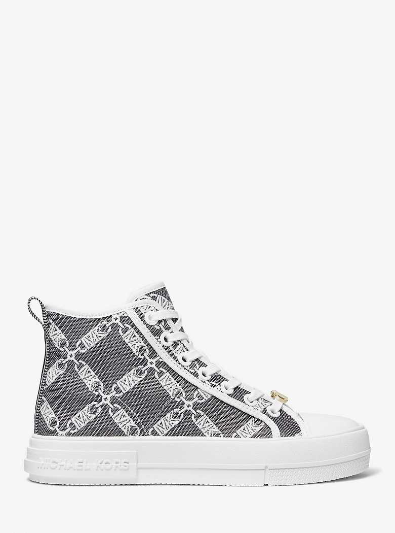 Michaelkors Evy Empire Logo Jacquard High-Top Pretas Branco | SN-MK27421
