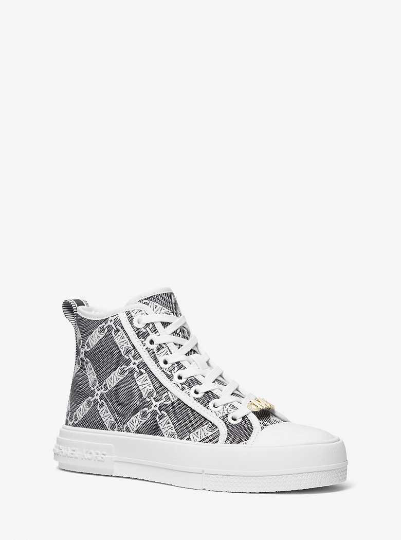Michaelkors Evy Empire Logo Jacquard High-Top Pretas Branco | SN-MK27421