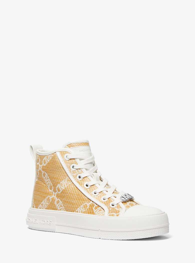 Michaelkors Evy Empire Logo Jacquard Straw High-Top Multicoloridas | SN-MK27462