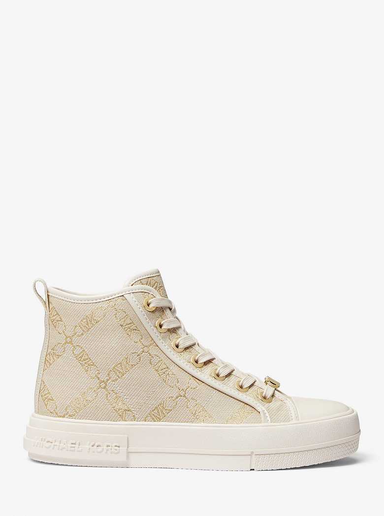 Michaelkors Evy Metallic Empire Logo Jacquard High-Top Douradas Bege | SN-MK27454