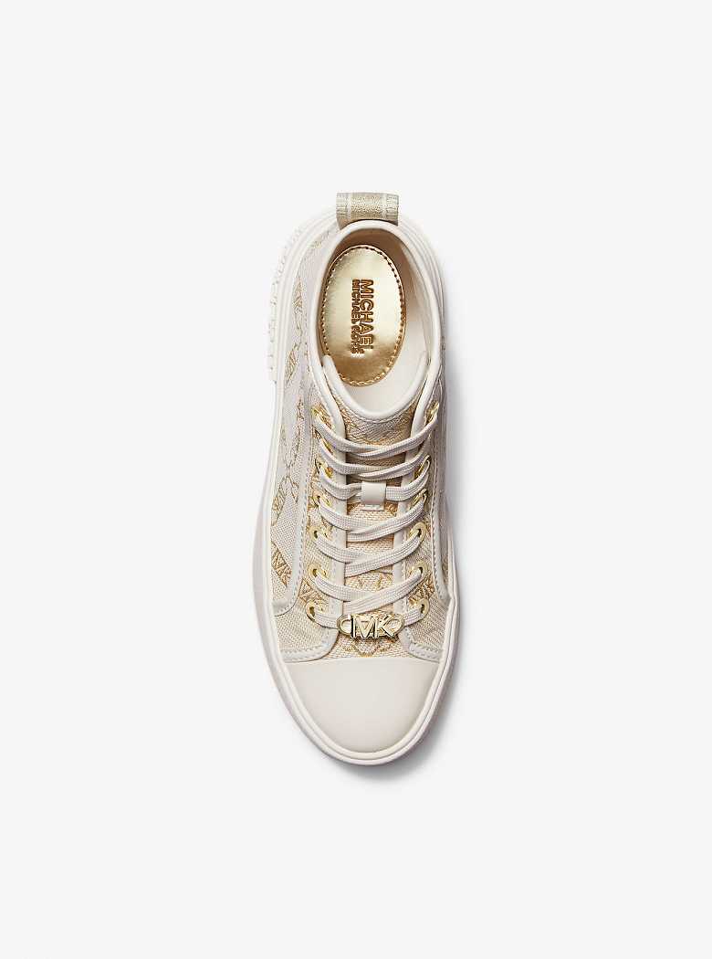 Michaelkors Evy Metallic Empire Logo Jacquard High-Top Douradas Bege | SN-MK27454