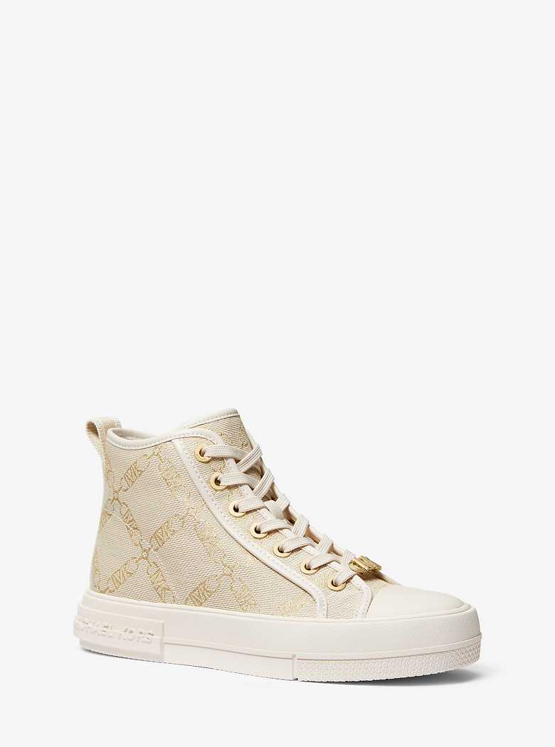 Michaelkors Evy Metallic Empire Logo Jacquard High-Top Douradas Bege | SN-MK27454