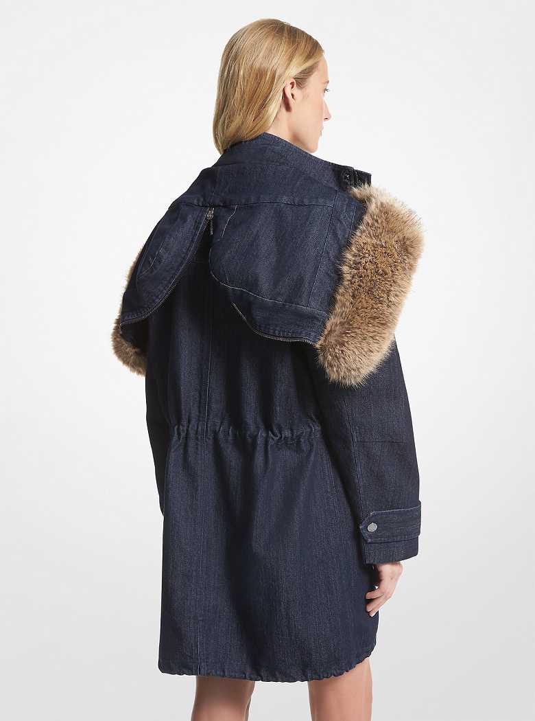 Michaelkors Faux Fur Trim Denim Pretas | SN-MK26603