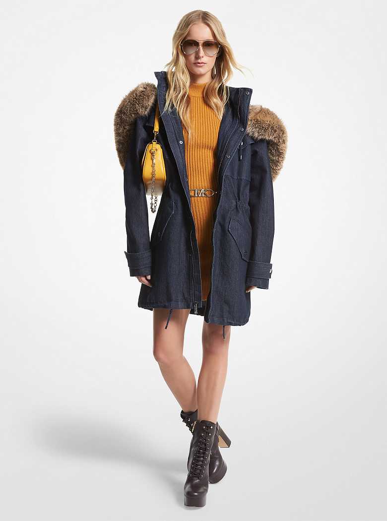 Michaelkors Faux Fur Trim Denim Pretas | SN-MK26603