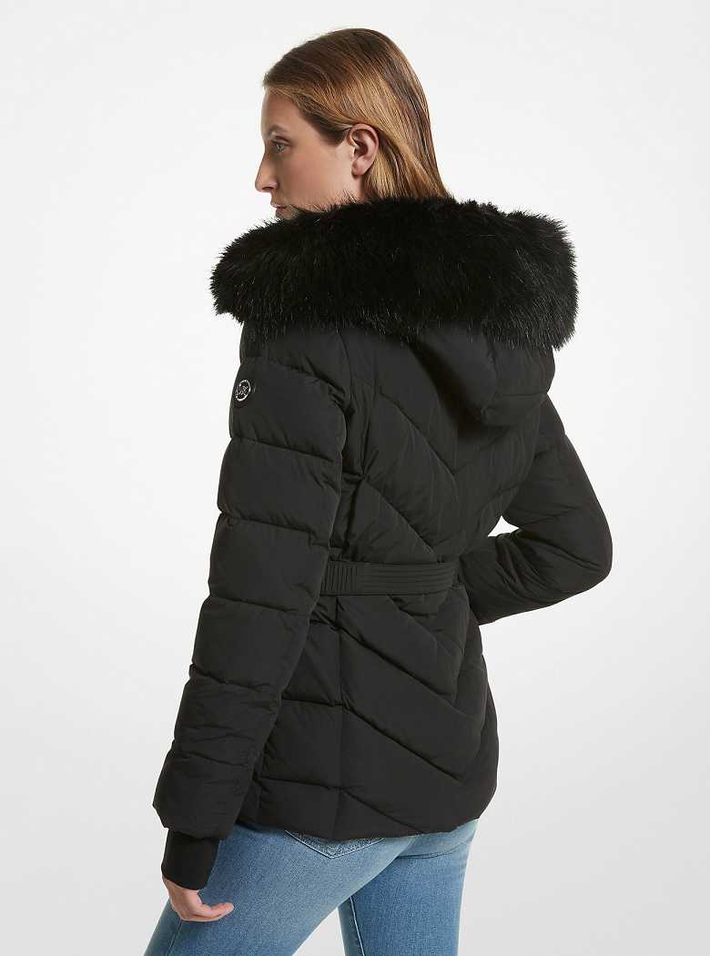 Michaelkors Faux Fur Trim Quilted Pretas | SN-MK26623