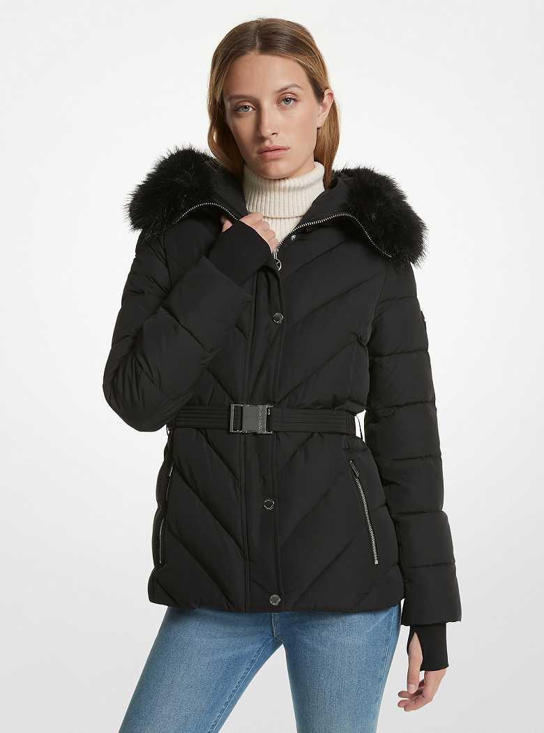 Michaelkors Faux Fur Trim Quilted Pretas | SN-MK26623