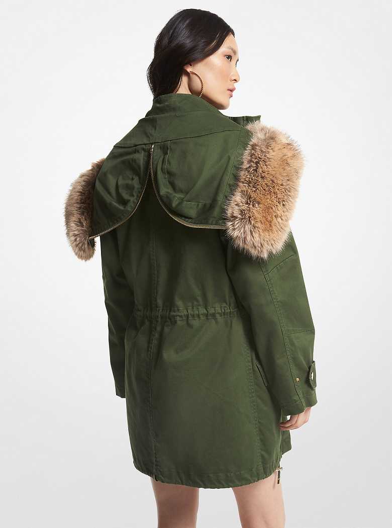 Michaelkors Faux Fur Trim Stretch Cotton Verdes Escuro | SN-MK26612