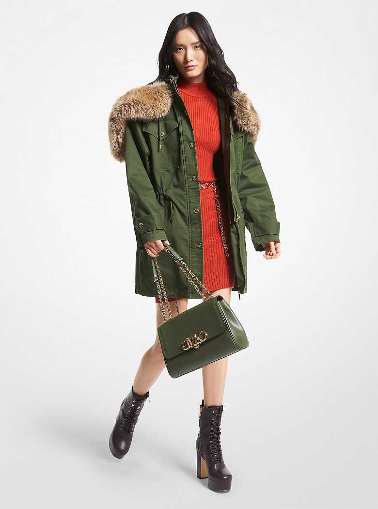Michaelkors Faux Fur Trim Stretch Cotton Verdes Escuro | SN-MK26612