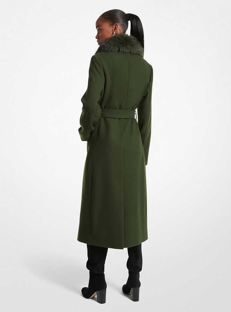 Michaelkors Faux Fur Trim Wool Blend Verdes Escuro | SN-MK26614