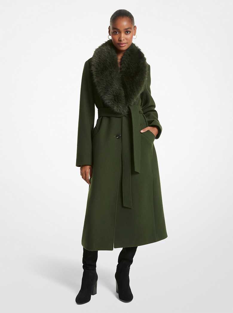 Michaelkors Faux Fur Trim Wool Blend Verdes Escuro | SN-MK26614