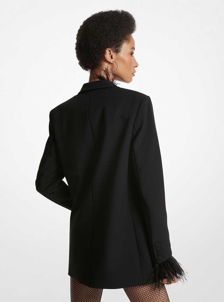 Michaelkors Feather Trim Crepe Boyfriend Pretas | SN-MK26602