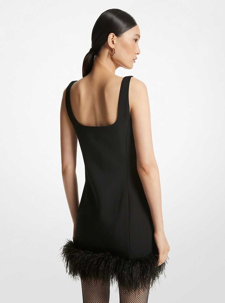 Michaelkors Feather Trim Stretch Crepe Shift Pretas | SN-MK26728
