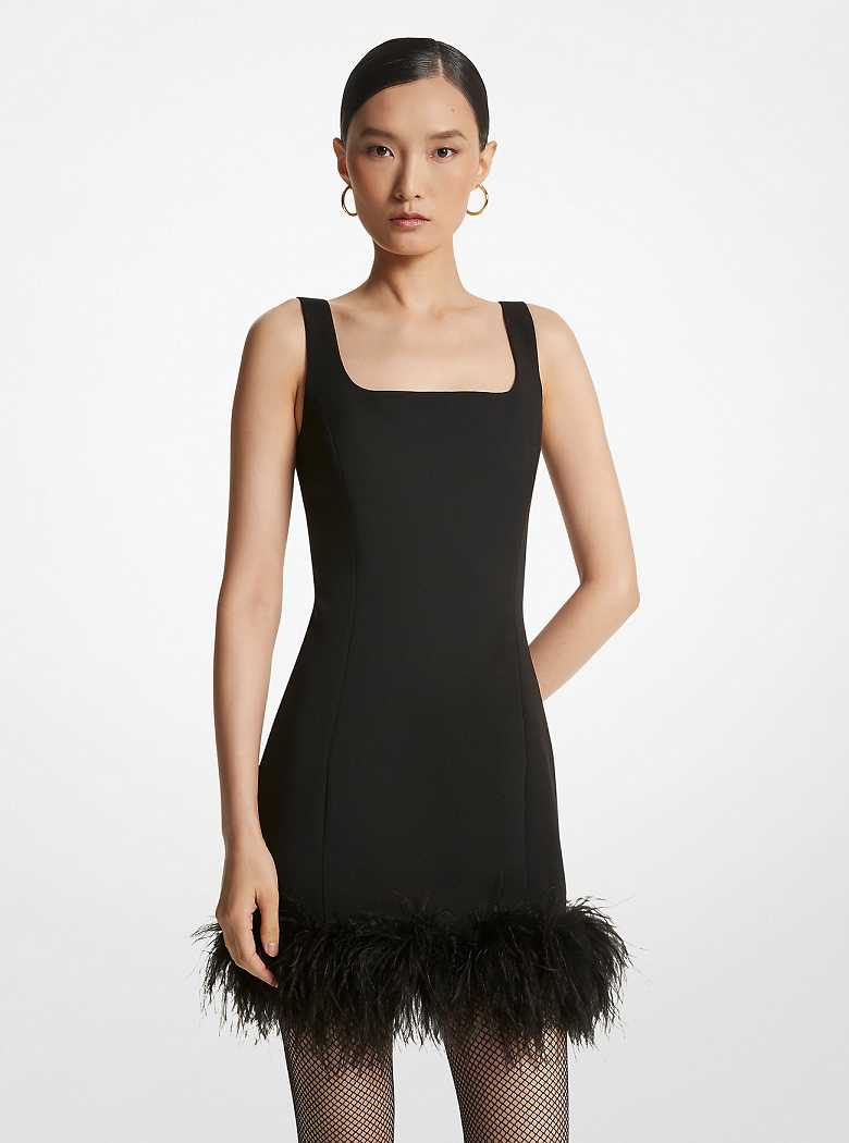 Michaelkors Feather Trim Stretch Crepe Shift Pretas | SN-MK26728
