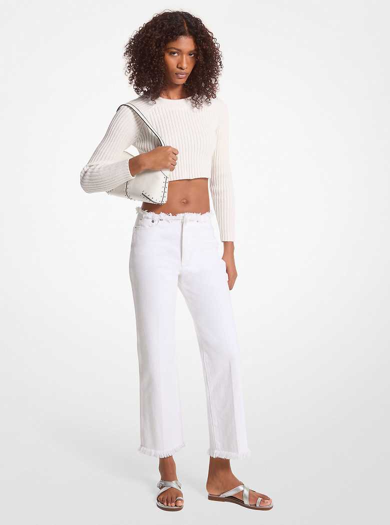 Michaelkors Frayed Denim Cropped Branco | SN-MK26535