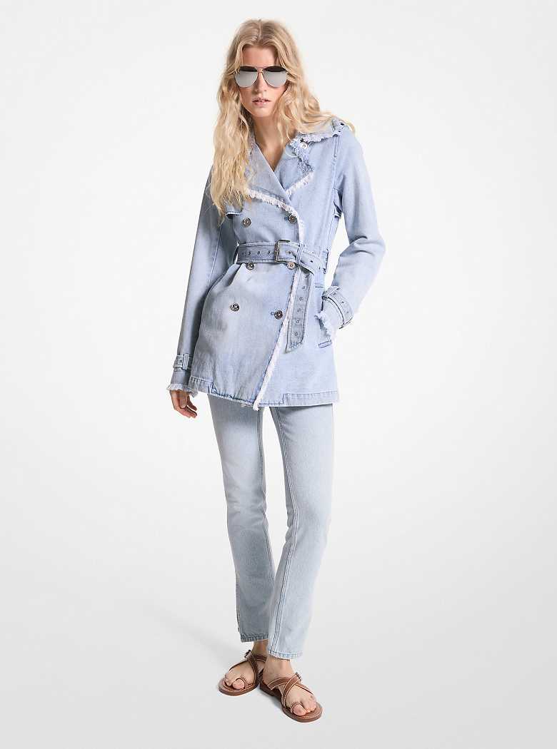 Michaelkors Frayed Denim Trench Azuis Azul Claro | SN-MK26581