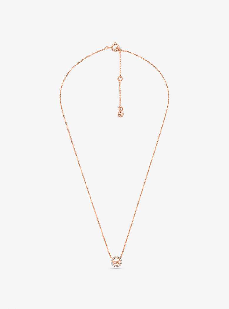 Michaelkors Fulton Precious-Metal Plated Sterling Silver Pavé Logo Charm Rosa Douradas | SN-MK27819