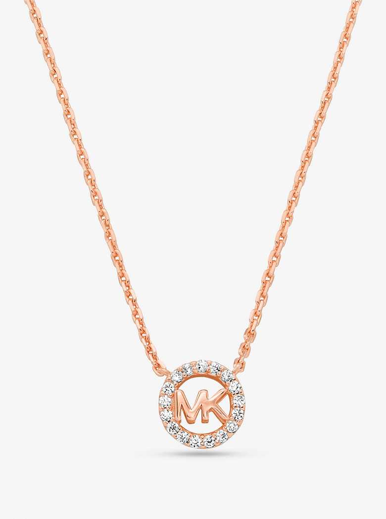 Michaelkors Fulton Precious-Metal Plated Sterling Silver Pavé Logo Charm Rosa Douradas | SN-MK27819