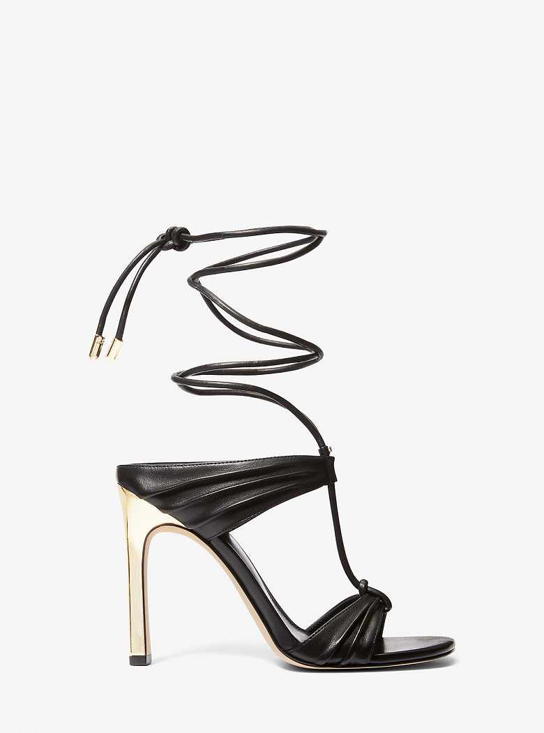 Michaelkors Gabriella Leather Lace-Up Pretas Douradas | SN-MK27562