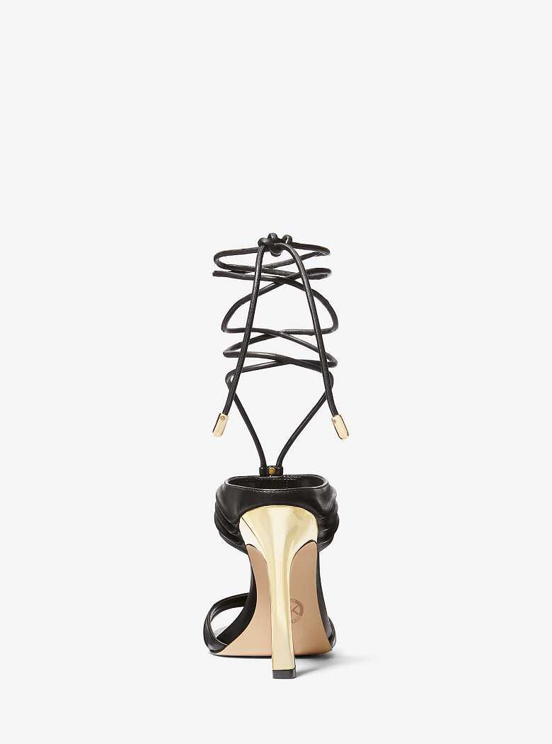 Michaelkors Gabriella Leather Lace-Up Pretas Douradas | SN-MK27562