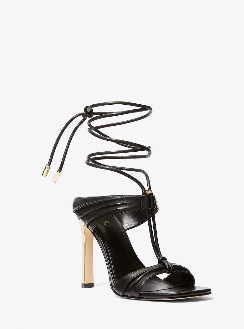 Michaelkors Gabriella Leather Lace-Up Pretas Douradas | SN-MK27562