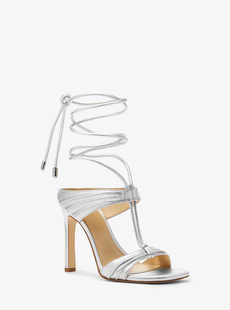 Michaelkors Gabriella Metallic Leather Lace-Up Prateadas | SN-MK27569