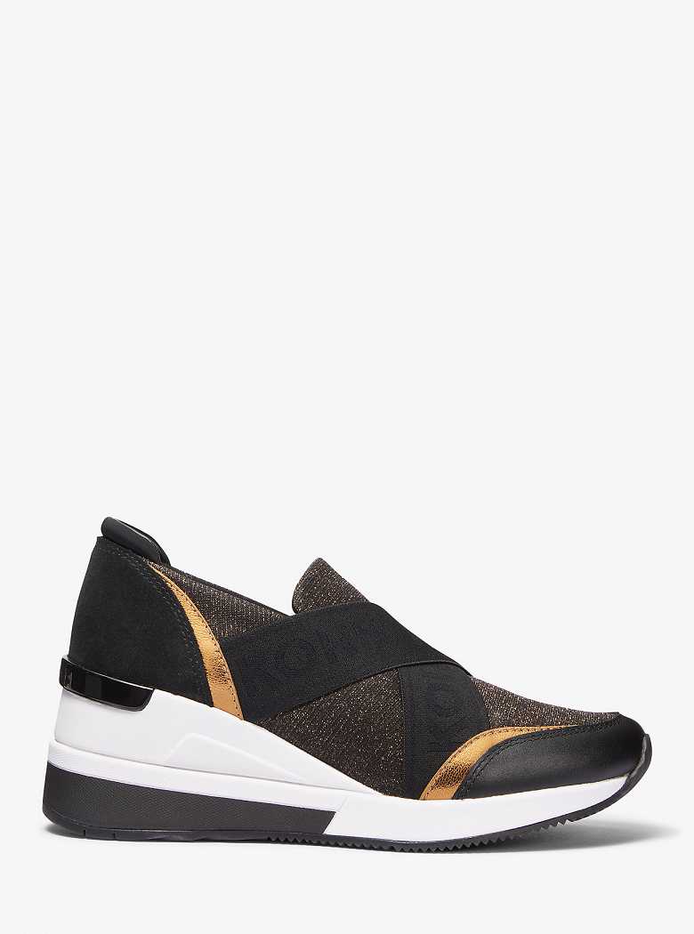 Michaelkors Geena Glitter Chain-Mesh and Leather Slip-On Pretas Marrom | SN-MK27435