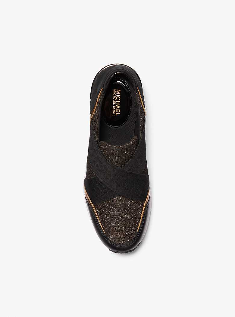 Michaelkors Geena Glitter Chain-Mesh and Leather Slip-On Pretas Marrom | SN-MK27435