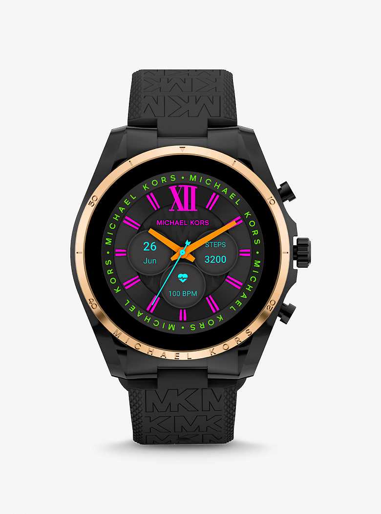 Michaelkors Gen 6 Bradshaw Black-Tone and Logo Silicone Pretas Douradas | SN-MK28278