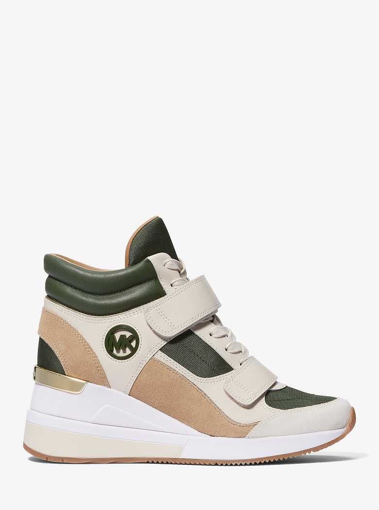 Michaelkors Gentry Leather and Canvas High-Top Wedge Verdes Multicoloridas | SN-MK27426