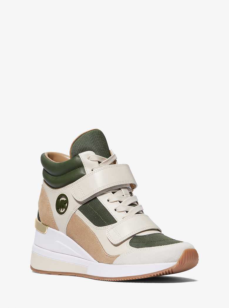 Michaelkors Gentry Leather and Canvas High-Top Wedge Verdes Multicoloridas | SN-MK27426