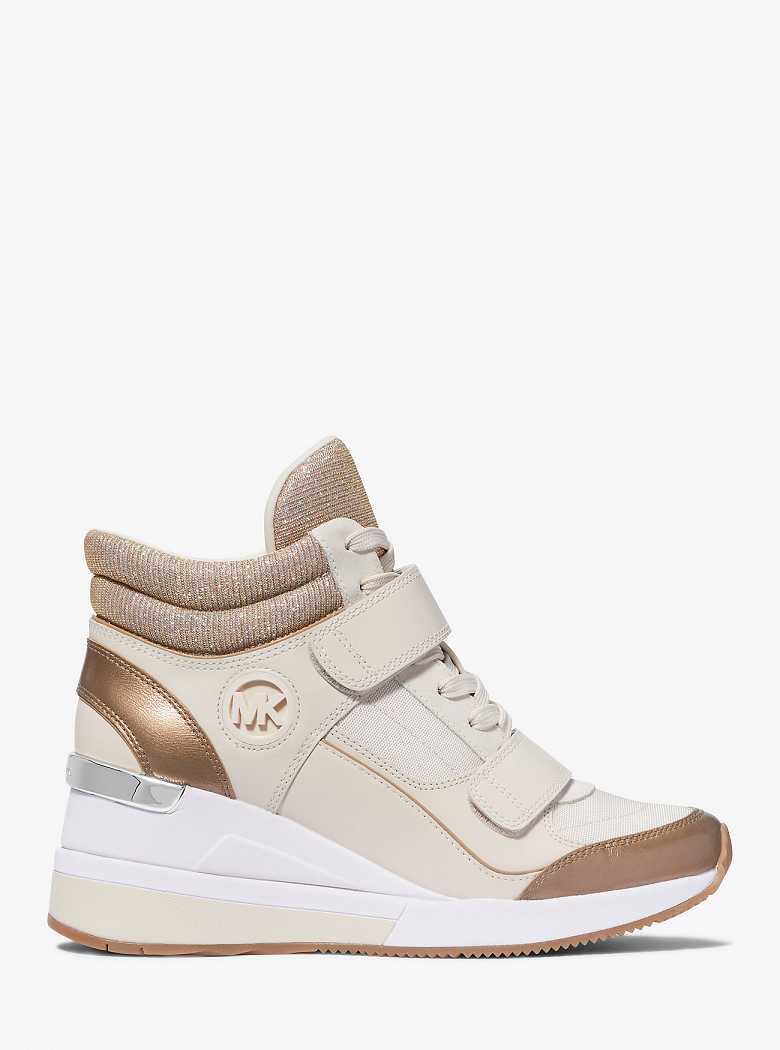 Michaelkors Gentry Leather and Glitter Chain Mesh High-Top Wedge Marrom | SN-MK27480