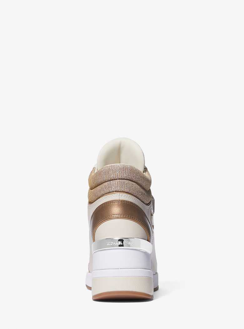 Michaelkors Gentry Leather and Glitter Chain Mesh High-Top Wedge Marrom | SN-MK27480