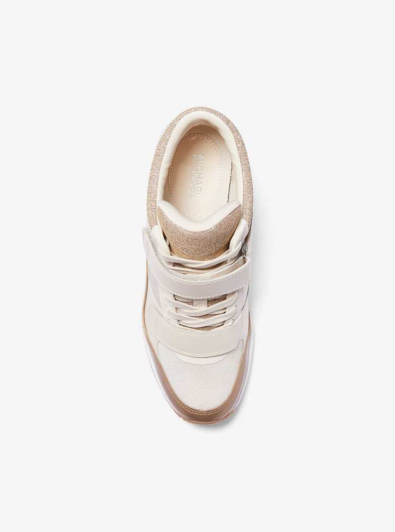 Michaelkors Gentry Leather and Glitter Chain Mesh High-Top Wedge Marrom | SN-MK27480