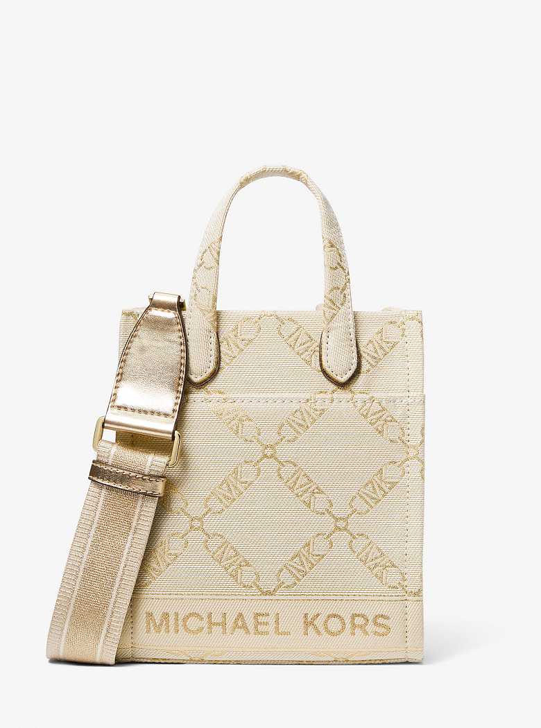 Michaelkors Gigi Extra-Small Metallic Empire Logo Jacquard Douradas Bege | SN-MK26865