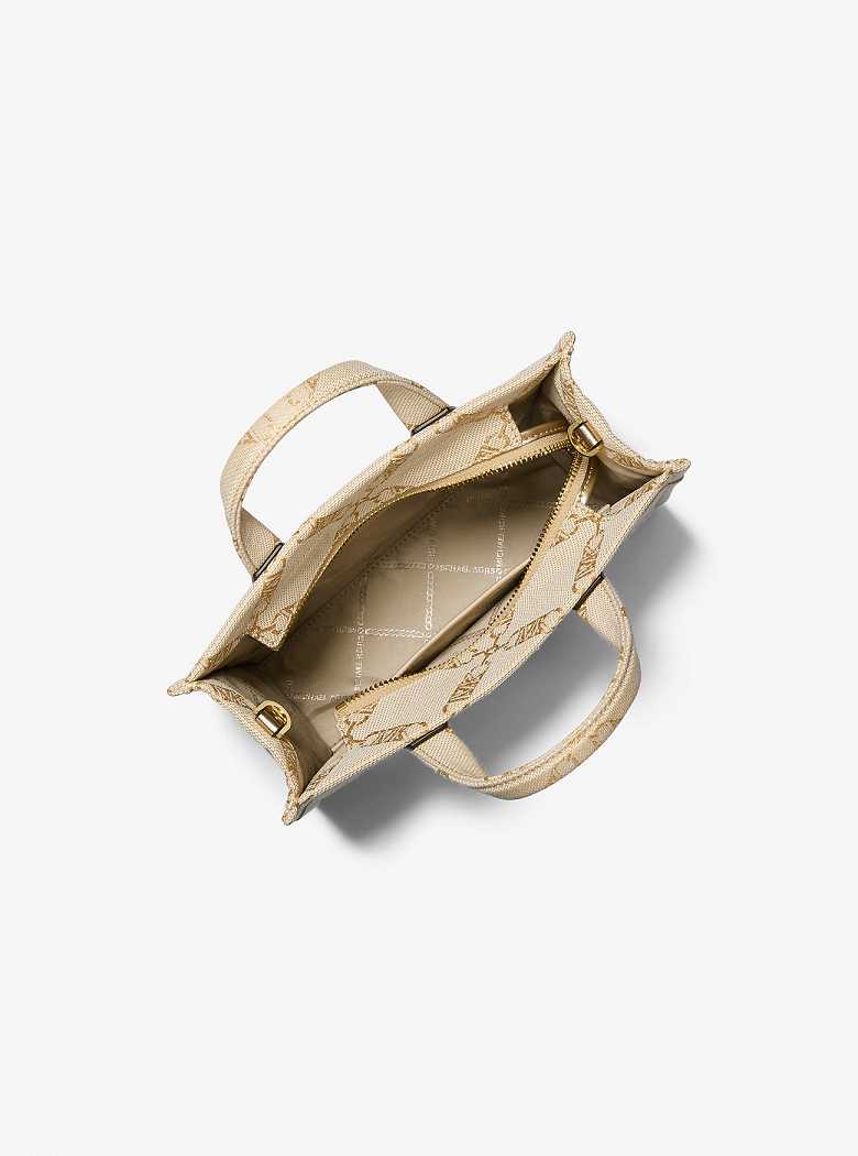 Michaelkors Gigi Small Metallic Empire Logo Jacquard Douradas Bege | SN-MK27293