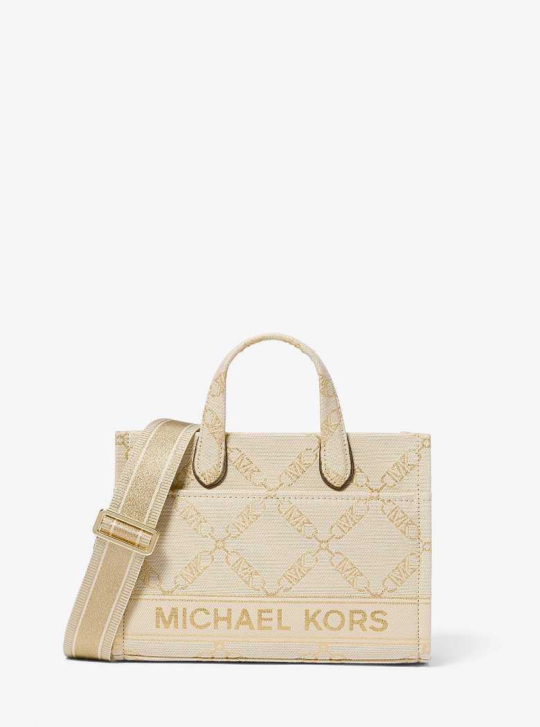 Michaelkors Gigi Small Metallic Empire Logo Jacquard Douradas Bege | SN-MK27293