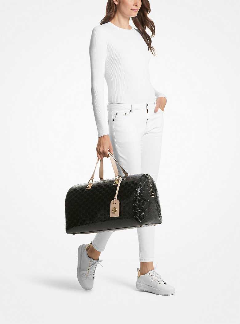 Michaelkors Grayson Extra-Large Logo Embossed Patent Pretas | SN-MK28156