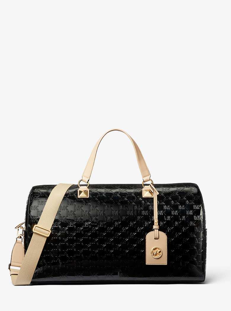 Michaelkors Grayson Extra-Large Logo Embossed Patent Pretas | SN-MK28156